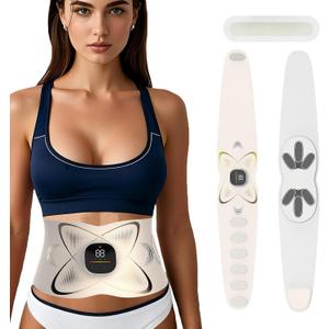 Abs Stimulator Abdominal, ab Belt Muscle Stimulator with Heat for Belly Fat Loss, Stomach Cellulite Melting, Postpartum Care Smooth & Firming, Lower Back Massager for Pain Relief Women Men Gifts (White)