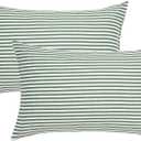 JELLYMONI 100% Natural Cotton Striped Standard Pillowcases Set, 2 Pack White and Green Stripes Pattern Printed Pillow Covers with Envelope Closure(Pillows are not Included) (0901)