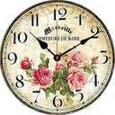 Vintage French Floral Wall Clock with Pink Rose Pattern Small Round Silent Non-Ticking Quartz Movement 8 inches Wall Clocks Battery Operated Home Flower Decorative for Bedroom,Living Room