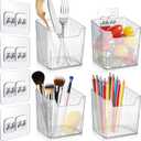 4 Pack Acrylic Wall Mount Organizer, Adhesive Cabinet Door Storage Bins, Clear Makeup Containers, Stackable Organizer Basket for Kitchen, Bathroom, Cabinet, Pantry, Office