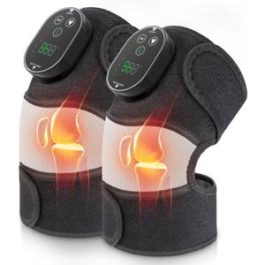 Electric 3-in-1 Cordless Heated Massager with Heat for Knee Elbow Shoulder Wrap with 3 Vibration & Heating Modes (2 Pack)