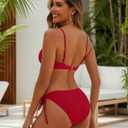 Blooming Jelly Womens Sexy 2 Piece Bikini Sets Cheeky High Cut Bathing Suit Color Block Textured U-Wire Swimsuits 2026 (Red, M)