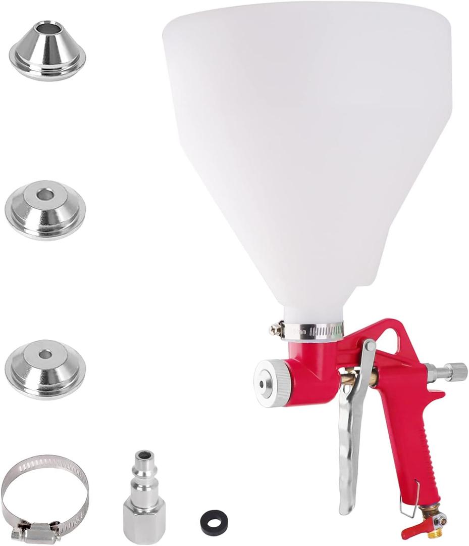 ROIKETU Drywall Wall Painting Sprayer, 1.5 Gallon Paint Texture Tool Air Hopper Spray Gun with 3 Nozzle(4.0mm/6.0mm/8.0mm) for Stucco Mud or Popcorn on Walls and Ceiling (Red)