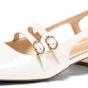 Coutgo Womens Mary Jane Chunky Low Heels Slingback Pumps Closed Square Toe Wedding Dress Shoes (6.5, White)