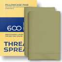 THREAD SPREAD Pillow Cases Queen Size Set of 2-600 Thread Count 100% Egyptian Cotton Pillow Cases Standard Size, Silky Soft, Sateen Weave Luxury Hotel Bed Pillow Covers for Sleeping - Sage Green