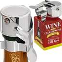 Stopper & Champagne Stopper All In One - Patented Seal, Preserves Bubbles & Taste for Prosecco, Cava, and 1 Pro Grade Evan James Bottle Stopper With Hanging Gift Box (Chrome)