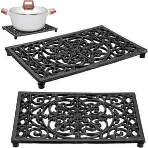 Sumnacon 2Pcs Rectangle Cast Iron Trivet  Heat Resistant Iron Trivet for Hot Dish Pot Pan Plate Teapot, Rustic Cast Iron Hot Dish Plate Holder for Kitchen Dining Table Countertop Cooktop