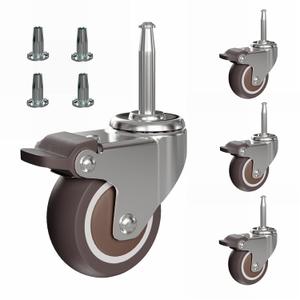 Furniture Casters 2 inch, Dining Chairs Casters Set of 4 with 5/16" x 1-1/2" (8 x 38mm) Stem and Sockets, Swivel Rubber Casters for Furniture Crib Trolley