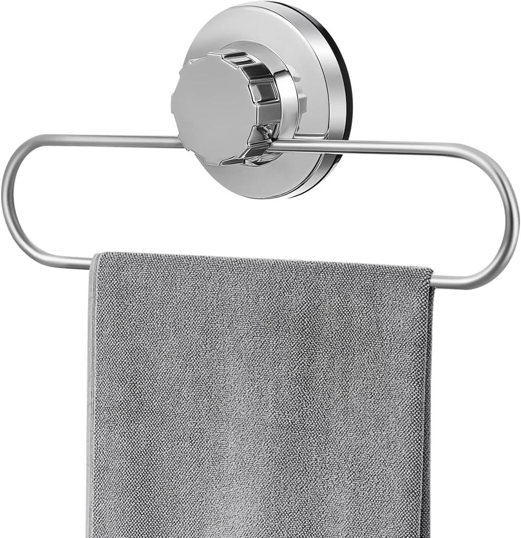 Luxshiny Suction Cup Towel Holder No Drill Hand Towel Hanger Kitchen Bathroom Wall Mount Rack for Dishcloths and Wash Cloths 9.25In