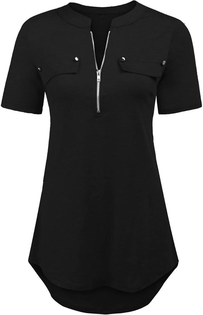Womens Sexy Blouse Tops Deep V Neck Short Sleeve Summer Casual Tunic Shirts Black XL