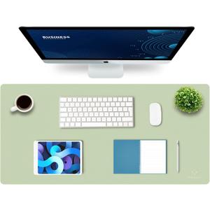 K KNODEL Large Office Leather Desk Mat, Mouse and Keyboard Pad, Computer and Laptop Mat, Desktop Protector and Cover, Writing Pad and Blotter (35.4"x17", Light Green)