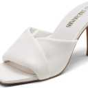 DREAM PAIRS Womens High Stilettos Heels Mules Open Square Toe Slip On Comfort Sexy Dress Pumps Sandals Fashion Casual Prom Dress Shoes (White, 9) 
