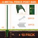 4 Feet (L) Fence Post 10 Pack Metal Fence Posts, Green Garden Fence Post with 20 Zip Ties and 20 Metal Clips, for Wire Fencing, Yard, Lawn, Outdoor Landscaping