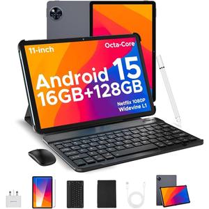 DOOGEE U11(2026) Android 15 Tablet with Keyboard,11 inch Android Tablet 16GB+128GB/2TB TF Octa-Core Gaming Tablets,90Hz Display,8580mAh,1080P,BT5.0+5G WiFi,13MP+5MP, Face ID,Metal Body