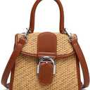 boshiho Retro Straw Woven Handbag Womens Small Cross Body Bag Shoulder Messenger Satchel, Brown