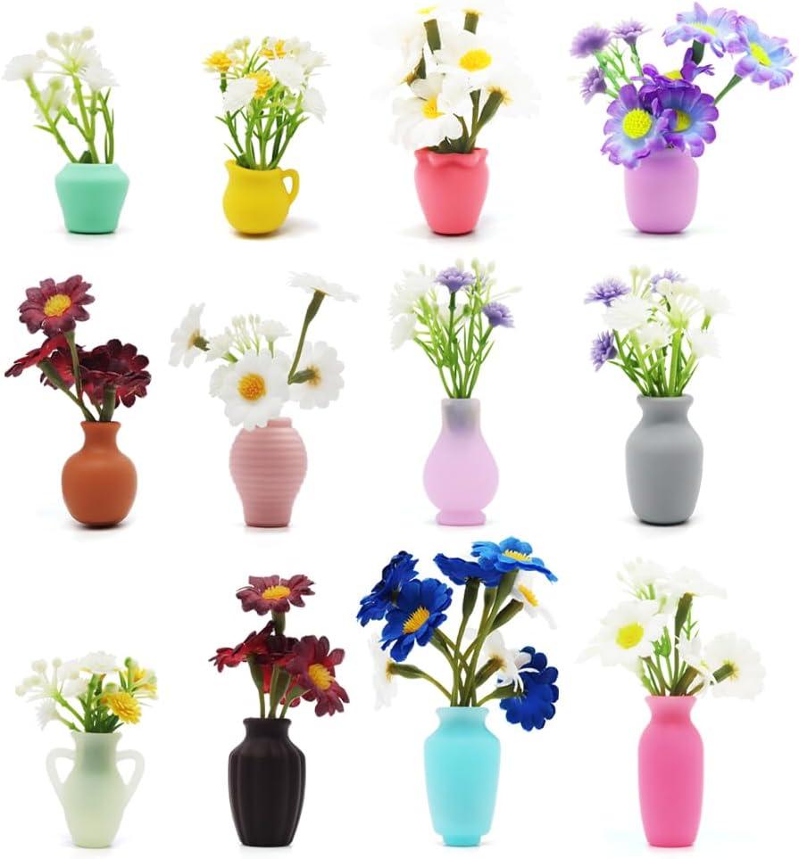 Cute Magnets for Fridge, Flower Pot Tiny Plant Mini Vase Magnet,Fridge Magnets for Kitchen Refrigerator Office Locker Decoration (12)