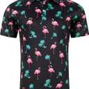uideazone Mens Polo Shirts Short Sleeve Dry Fit 3D Print Moisture Wicking Funny Golf Shirt (Medium, Flamingo#b)