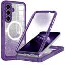 Hekodonk for Galaxy S25 FE Case Magnetic,[Compatible with Magsafe][Built-in Tempered Glass Screen Protector] [Glitter Card] Full Body Bling Case for Samsung Galaxy S25 FE,Amethyst Purple