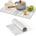 Large Stone Drying Mat for Kitchen Counter - 24x16 Quick Drying Collapsible Dish Drying Mat - Super Absorbent Diatomaceous Earth Mat - Stone Dish Drying Mat for Cups Dishes (White Marble)