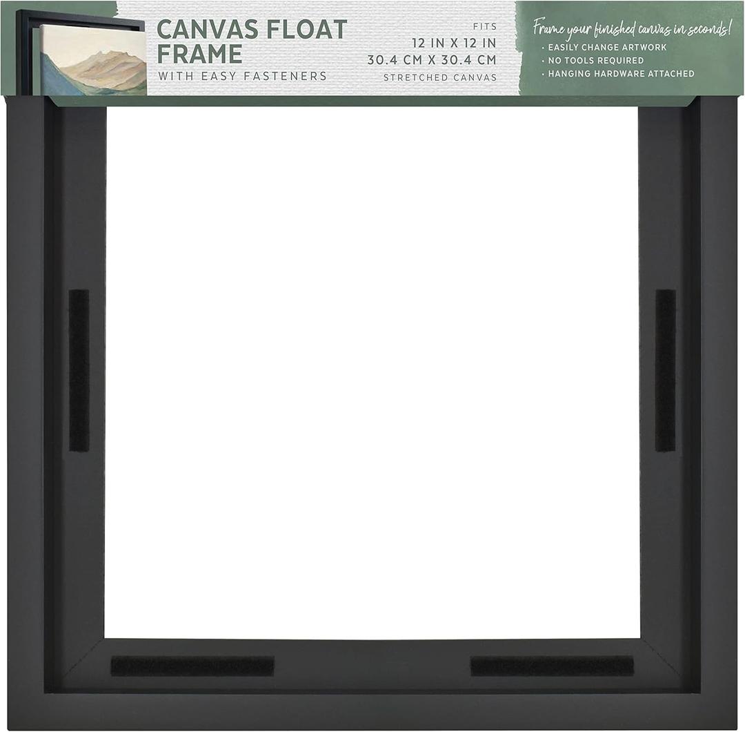 MCS Canvas Float Frames 12x12 Frame, Black Square Frame for Finished Canvases, Vertical & Horizontal Wall Hanging for Canvas Paintings (1-Pack)