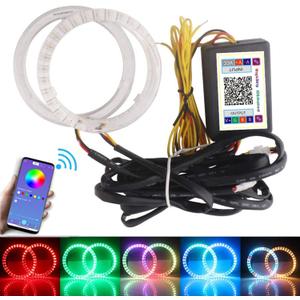 Qasim 1-Pair 95MM RGB LED Angel Eyes Universal Halo Rings for Motorcycle Car DRL Fog Lamp Turn Signal Light APP Bluetooth Control Multi-Color 12V