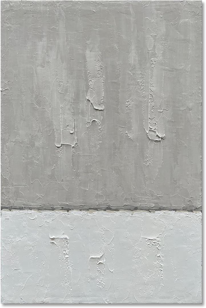 NANKAI Art Hand-Painted Grey and White Minimalist Oil Painting Large Canvas Modern Abstract Oil Painting Home Wall Art 45x30 inches (Nkhb224)