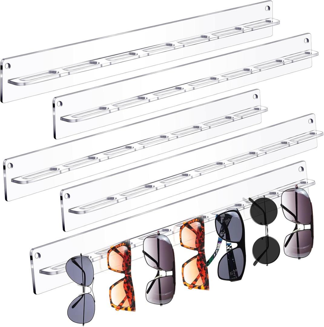5 Pack Acrylic Sunglasses Organizer Storage Wall Mounted Eyeglasses Holder Hanging Eyewear Display Rack Hanger for Entryway Shelf (Clear)