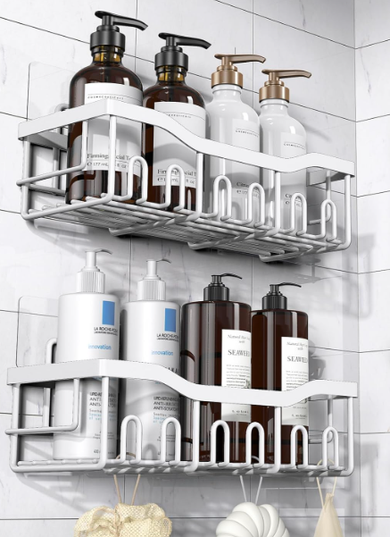 Shower Caddy 2 Pack,Adhesive Shower Organizer for Bathroom Storage&Home Decor&Kitchen organizers and storage,No Drilling,Large Capacity,Rustproof Stainless Steel Bathroom Organizer,Bathroom Decor Sets (2-piece set, White)