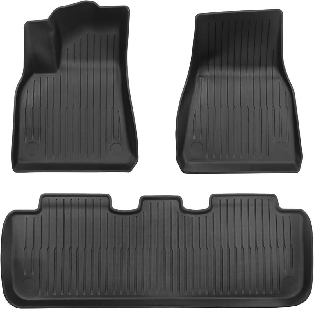 Big RED Floor Mats for Tesla Model Y: 2025 2026 Custom Fit, 100% TPE All Weather Cargo Liner Trunk Accessories, Set of 3 Mats (Not Fit 7-Seat)