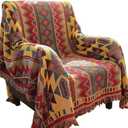 HNNSI Bohemian Cotton Woven Blanket Throw with Fringe Reversible Sofa Towel Knitted Couch Throw for Bed Chair, Home Office Decor Tassels Blanket 70x86 inch