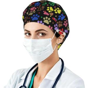 Working cap with button and sweatband adjustable surgical cap for men women