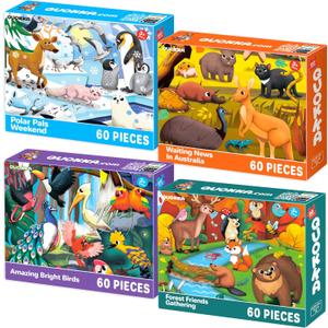 QUOKKA Puzzles for Kids Ages 4-6 - Set of 4x60 Jigsaw Puzzles for Toddlers 3-5 - Polar, Birds, Animals Toys for Children 6-8 yo - Gift Educational Game for Boys & Girls