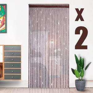 Hysenm 2 Pack 39 x 79 Inch Beaded Curtain String Door Curtains, Hippie Room Decor Closet Beaded Curtains for Doorway, Room Divider Privacy Decor, Boho Home Decoration for Bedroom, Party, Brown