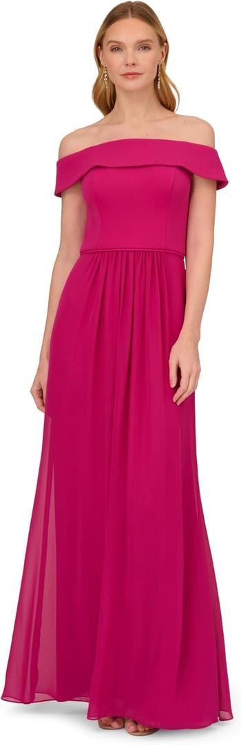 Adrianna Papell Womens Crepe Chiffon Gown, 14, Bright Magenta
