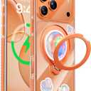 Summer Series 360 Spin Stand for iPhone 17 Pro Max Case (Compatible with MagSafe) [Military Drop Protection] Magnetic Clear Shockproof Protective for 17 Pro Max Phone Case 6.9'', Cosmic Orange