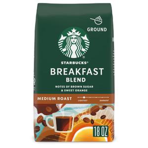 Starbucks Ground Coffee, Medium Roast Hot or Iced Coffee, Breakfast Blend, 18 oz (EXP 02/02/26)