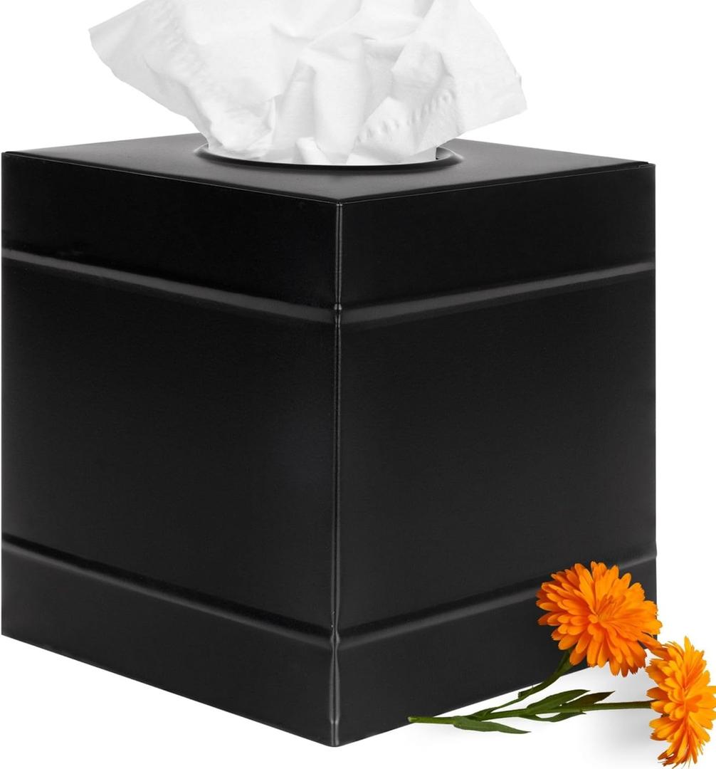 Autumn Alley Farmhouse Black Metal Tissue Box Cover  Industrial Galvanized Heavy Guage Metal Tissue Box Holder  Modern Style Decor Matte Black Bathroom Accessories  Easy Refills