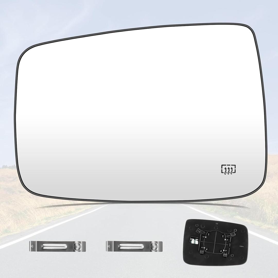 Youxmoto Driver Left Side Mirror Glass, for Dodge Ram 1500 2009-2017; Ram 2500 2010 2011 2012 2013 2014 2015 2016 2017 2018, Heated, (w/o Towing Package, Not fits Towing Mirrors)
