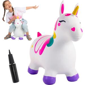 JOYIN Bouncy Unicorn Horse, Kids Ride On Bouncer, Toddler Girl Bouncing Animal Hopper, Inflatable Hopping Toy for Birthday Gift, 18 Months 2 3 4 5 Year Old Kids Toddlers Boys Girls