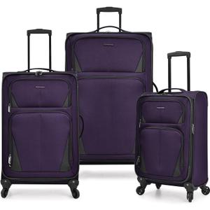 U.S. Traveler Aviron Bay Expandable Softside Luggage with Spinner Wheels, Purple, 3-Piece Set