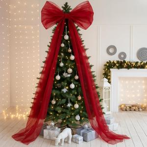 Extra Large Christmas Tree Topper Bow 70 x 36 Red Giant Oversized Tree Bows Tulle Christmas Wreath Bow with Long Streamers for Home Party Wedding Car Holiday Decor Supplies