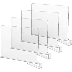 CY craft Acrylic Shelf Dividers for Closets,Wood Shelf Dividers, 4 PCS Clear Shelf Separators,Perfect for Clothes Organizer and Bedroom Kitchen Cabinets Shelf Storage and Organization