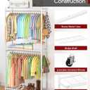 Sakugi Clothes Rack - 33.0" x 12.2" x 79.5" Clothing Rack with Shelves & Wheels, Multi-Functional Wardrobe Closet with Hooks, Sturdy Metal Garment Rack for Bedroom, Laundry, Balcony (White), Large