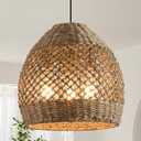 13.4" Rattan Pendant Light,Woven Seagrass Chandelier | 13.4" Seagrass Pendant Light,Boho Hand Woven Wicker Hanging Light,Coastal Chandelier,Brown Woven Rattan Pendant Light, D13.39"xH13.39"