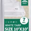 RAINDEWAY 10x10 Feet White Tarp Waterproof,7Mil Thick,Finished Size,UV Resistant,Multipurpose Poly Tarp Cover with Metal Grommets and Reinforced Edges,White Tarps