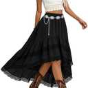 Women's Western Boho High Waist Lace Trim Skirt Asymmetrical Tiered Cowgirl Midi Skirt for Country Concert Music Festival, Size XL