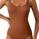 Aleumdr Women's Textured One Piece Swimsuit Halter Tummy Control Swimwear Bathing Suit Color Block Bathing Suits (Brown, M)