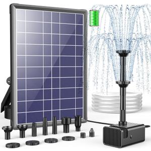 Antfraer Solar Fountain Pump Built-in 3000mAh Battery, 8W Solar Powered Bird Bath Fountain, Solar Water Pump for Bird Bath with Dry-Run Protection & 8 Nozzles & Tubing for Bird Bath Pond Fish Tank