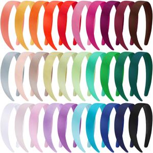Duufin 30 Pieces Satin Headbands Girls 1 Inch Headband Crafts DIY Colored Plain Headbands for Girls and Women