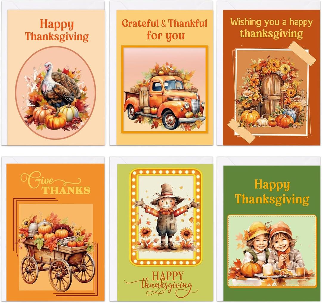 Ceiba Tree 20Pcs Vintage Thanksgiving Cards Retro Autumn Fall Pumpkin Greeting Cards Happy Thanksgiving Day Assorted Thank You Blank Notescards with Envelopes for Classroom Home Office Business